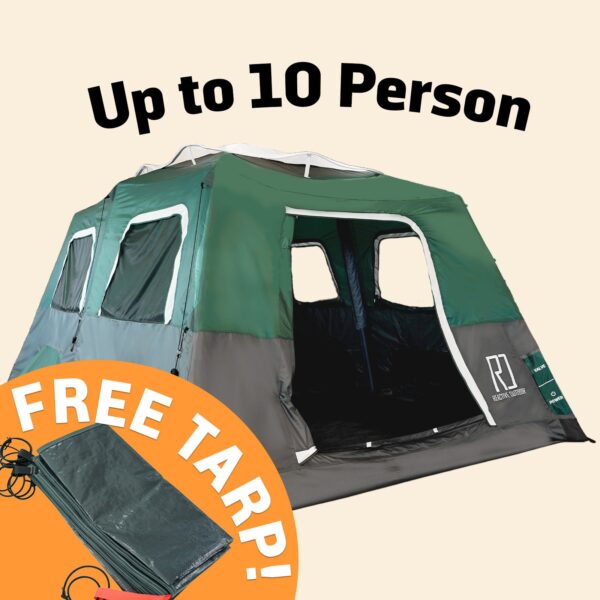 garagara Extra Large 2-Step Cabin Tent for Up to 10 People + Free Waterproof Camping Tarp